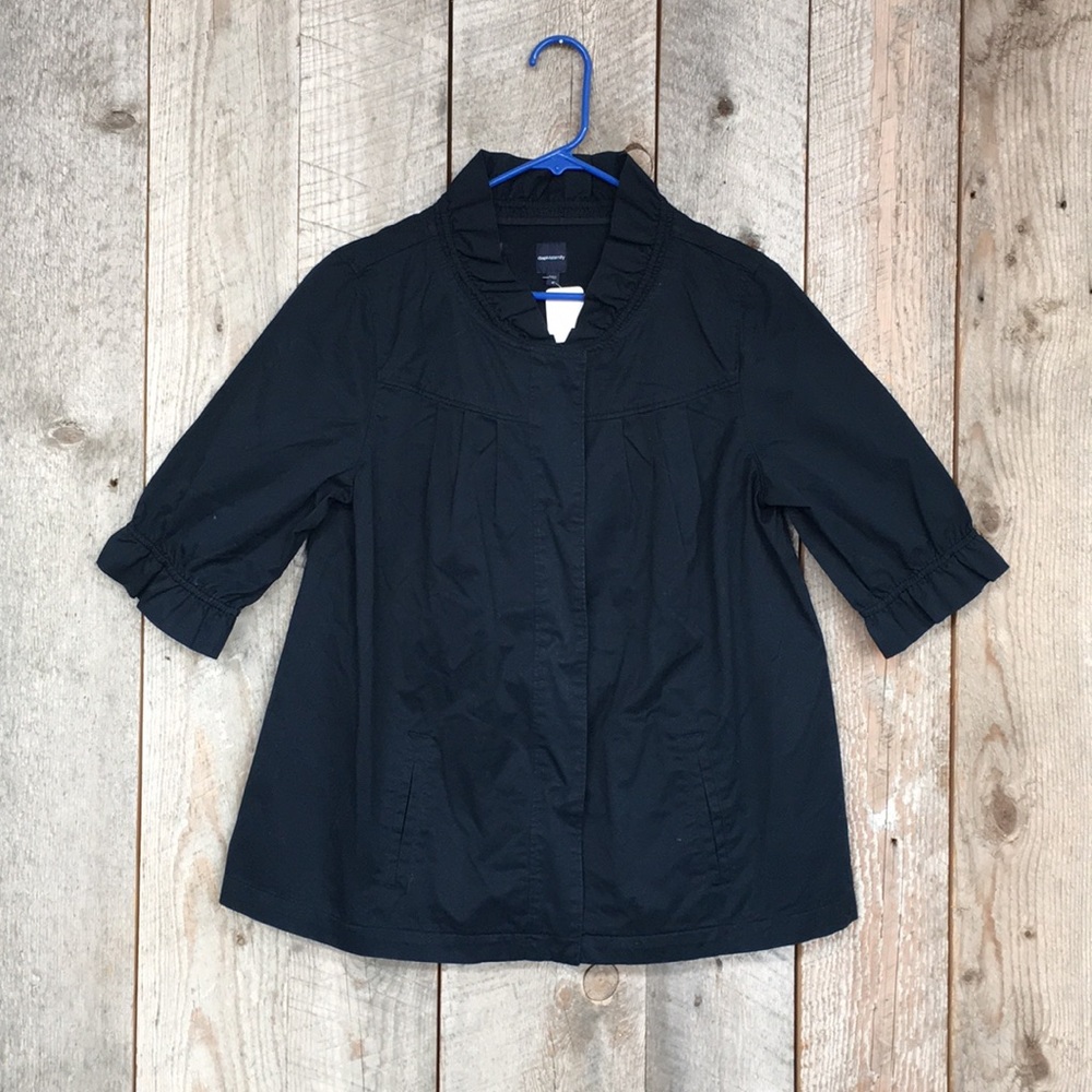 Gap Maternity navy ruffle cotton pleated jacket M